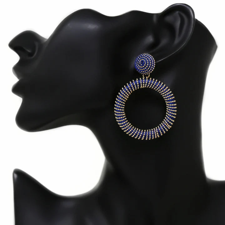 Thread And Ball Chain Wrapped Hoop Earrings