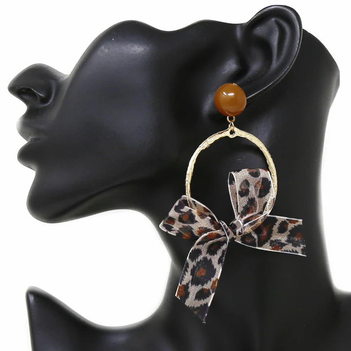 Leopard Hoop Bow Earrings
