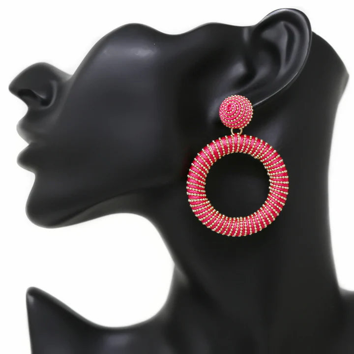 Thread And Ball Chain Wrapped Hoop Earrings