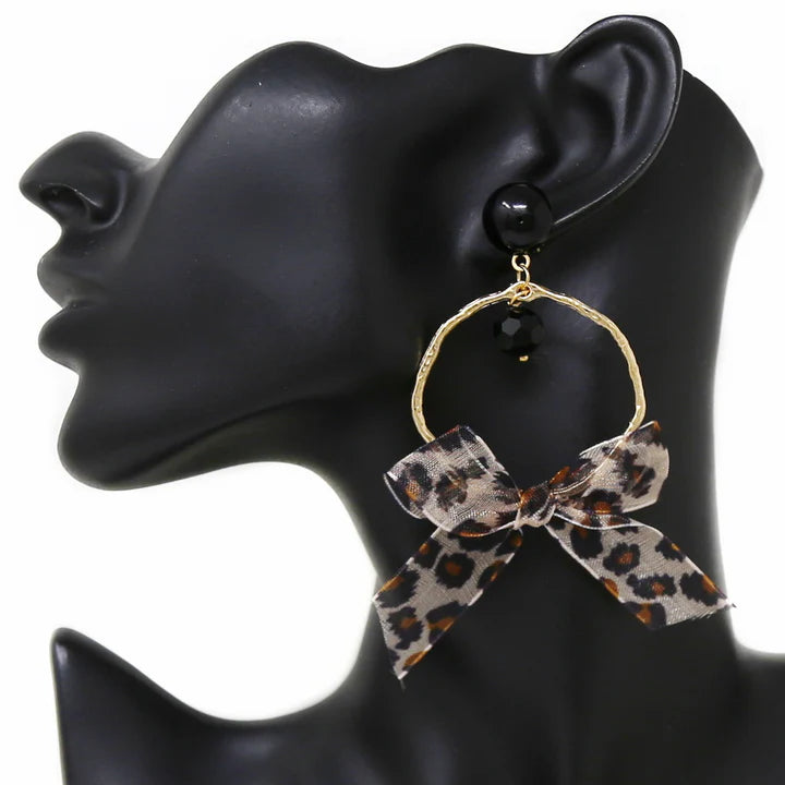 Leopard Hoop Bow Earrings