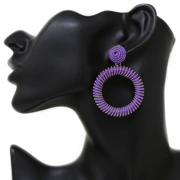 Thread And Ball Chain Wrapped Hoop Earrings