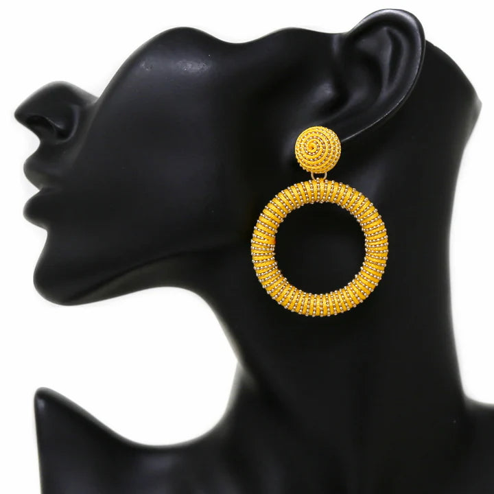 Thread And Ball Chain Wrapped Hoop Earrings