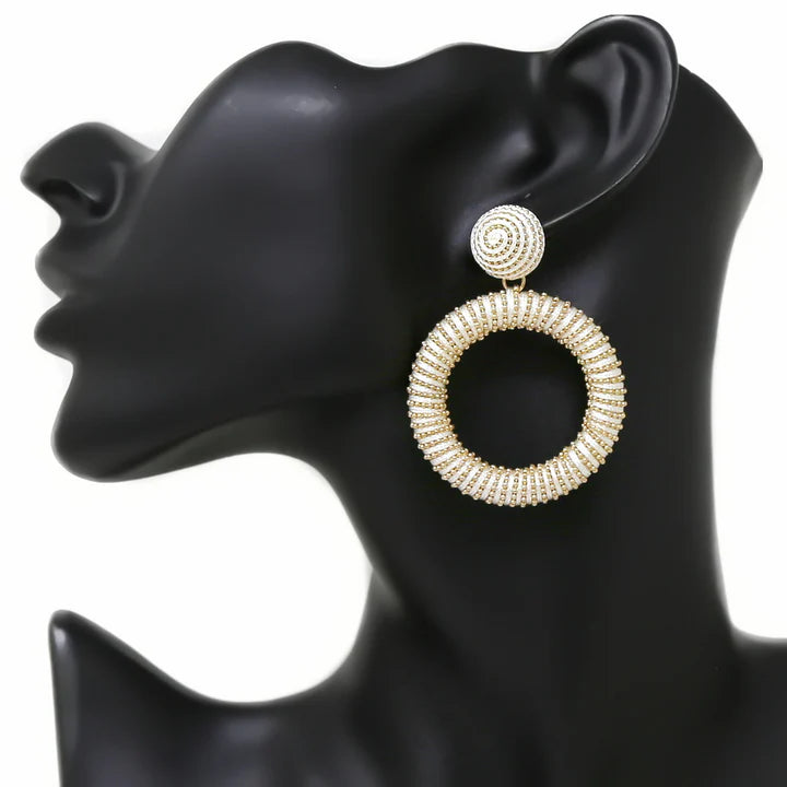 Thread And Ball Chain Wrapped Hoop Earrings