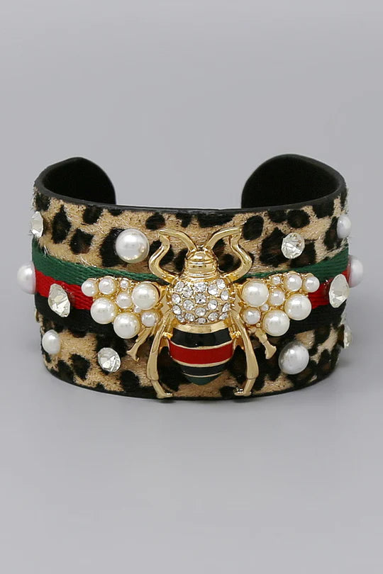 Leopard Bee Cuff Bracelet